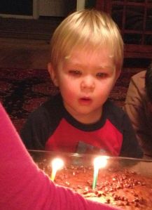 He blew out the candles 3 times.