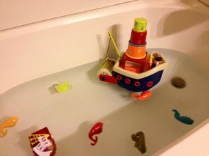 The second birthday gift was a fishing ship for bath time.
